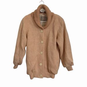 Hilda Ltd. Sweater Medium Pink Wool Cardigan Shawl Collar Waffle Knit Icelandic